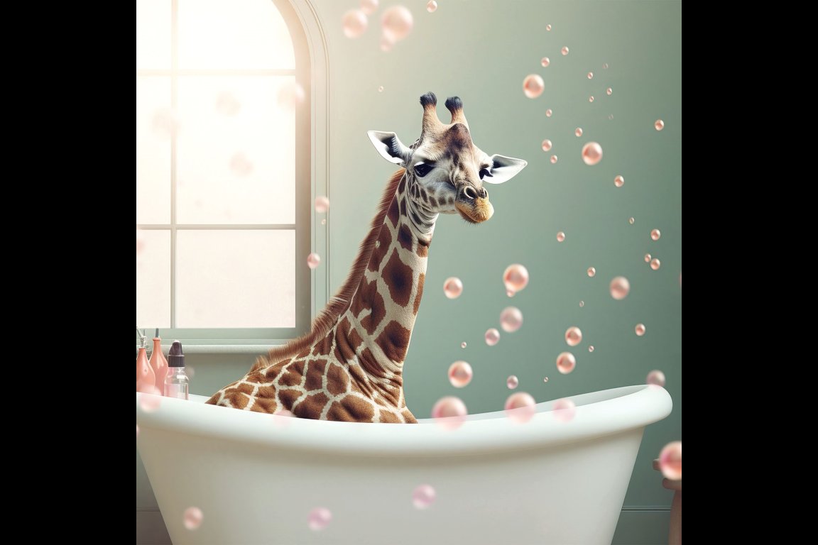 Giraffe In Bath Wall Art - Mini