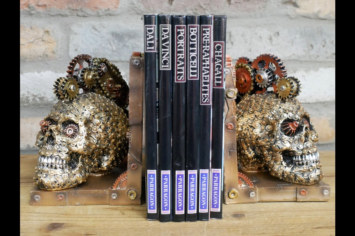 Steampunk Skull Bookends