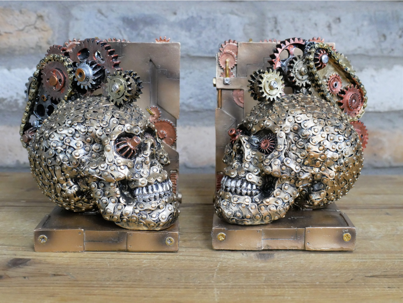 Steampunk Skull Bookends