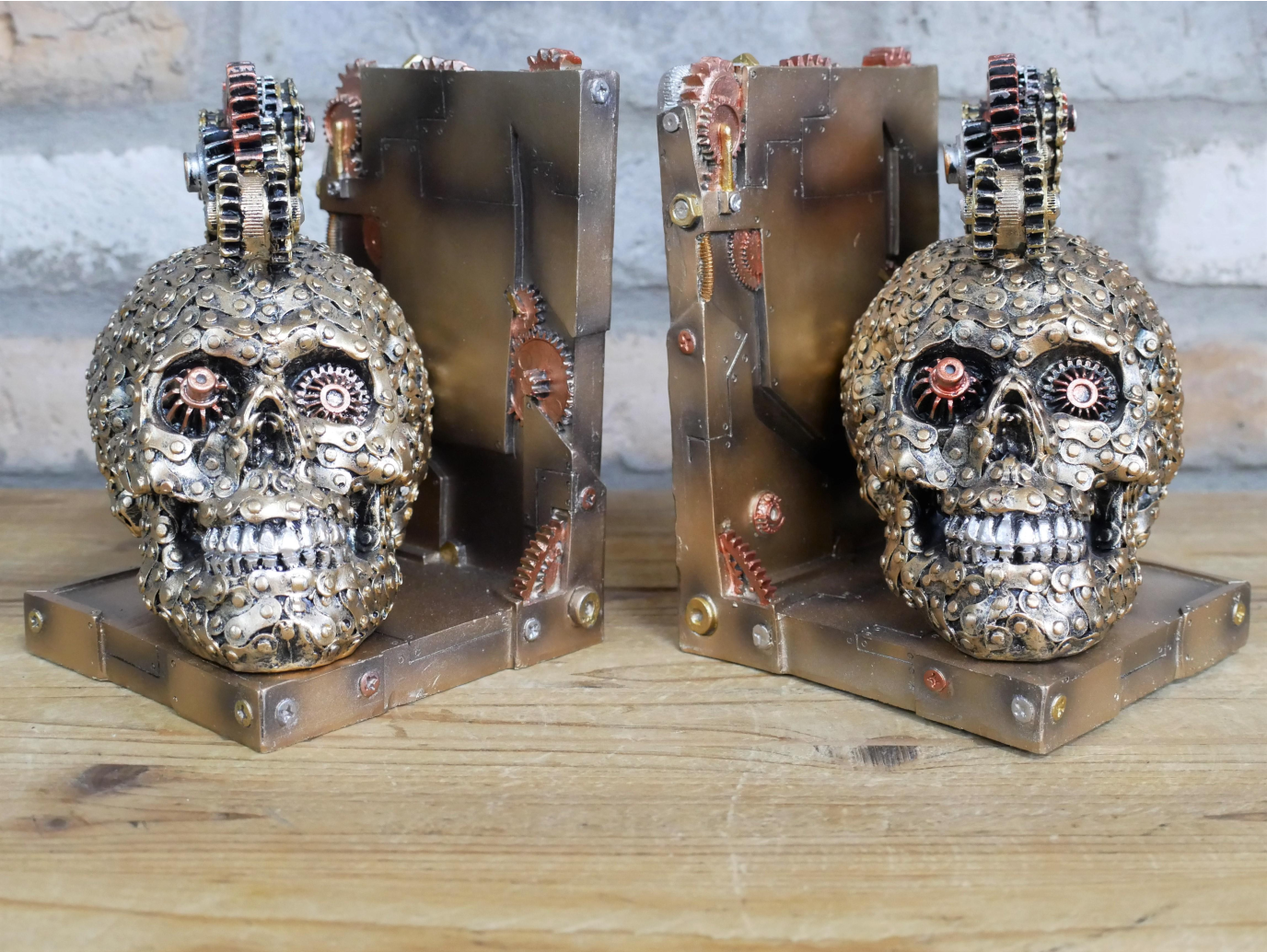 Steampunk Skull Bookends