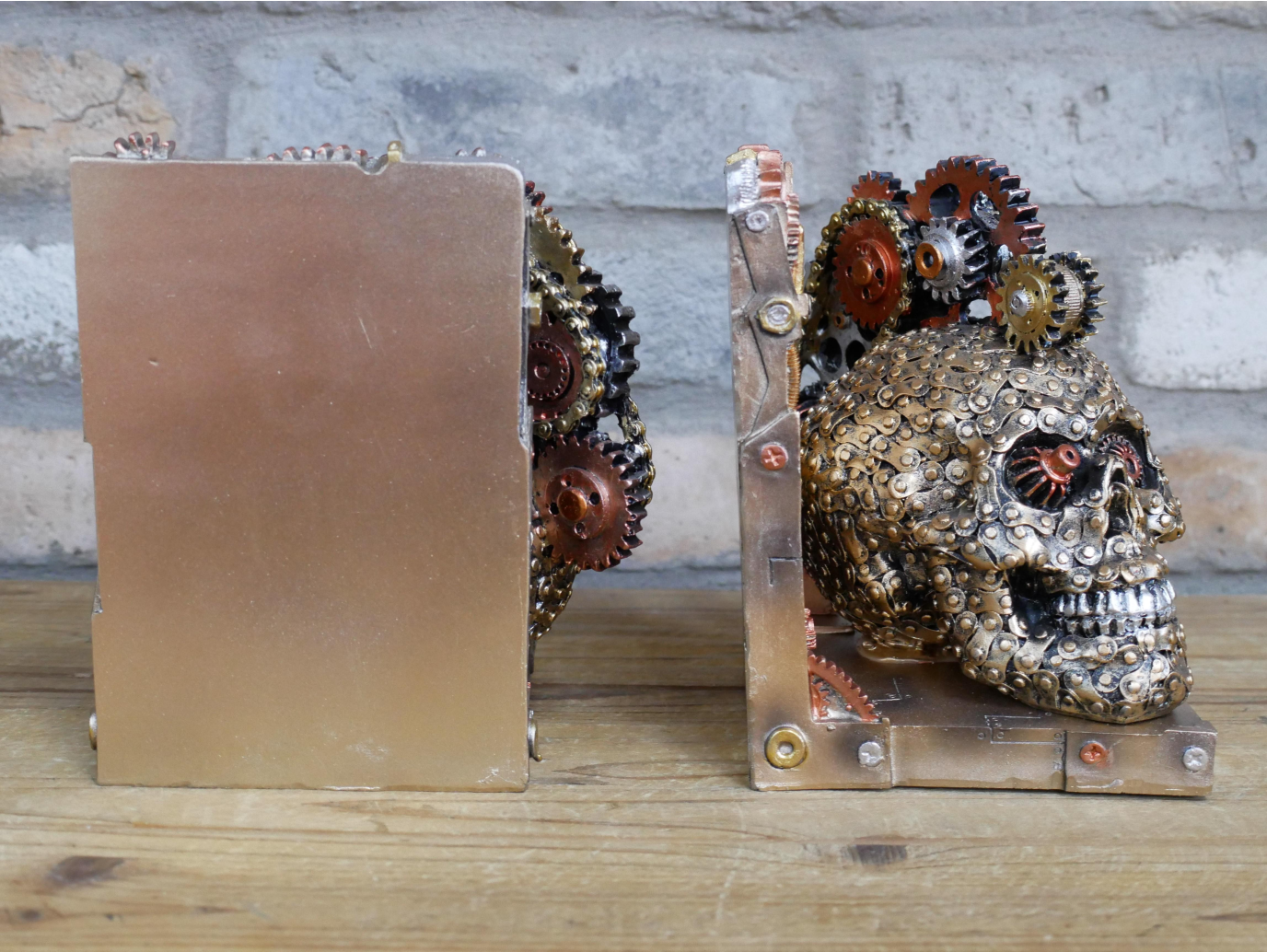 Steampunk Skull Bookends