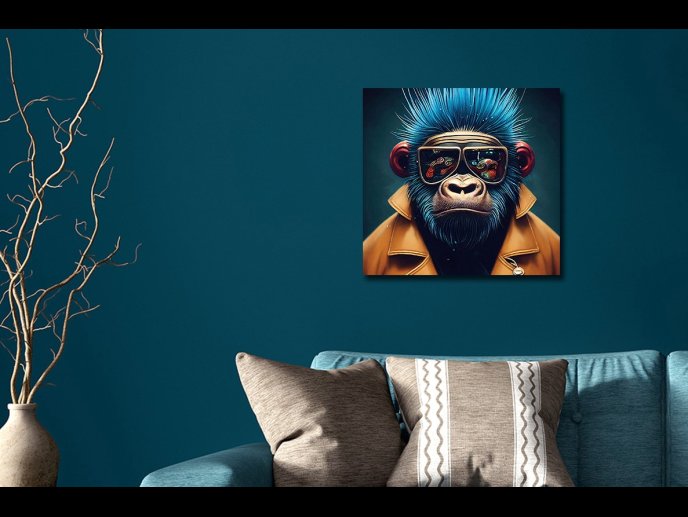 Monkey With Blue Hair Wall Art - Mini