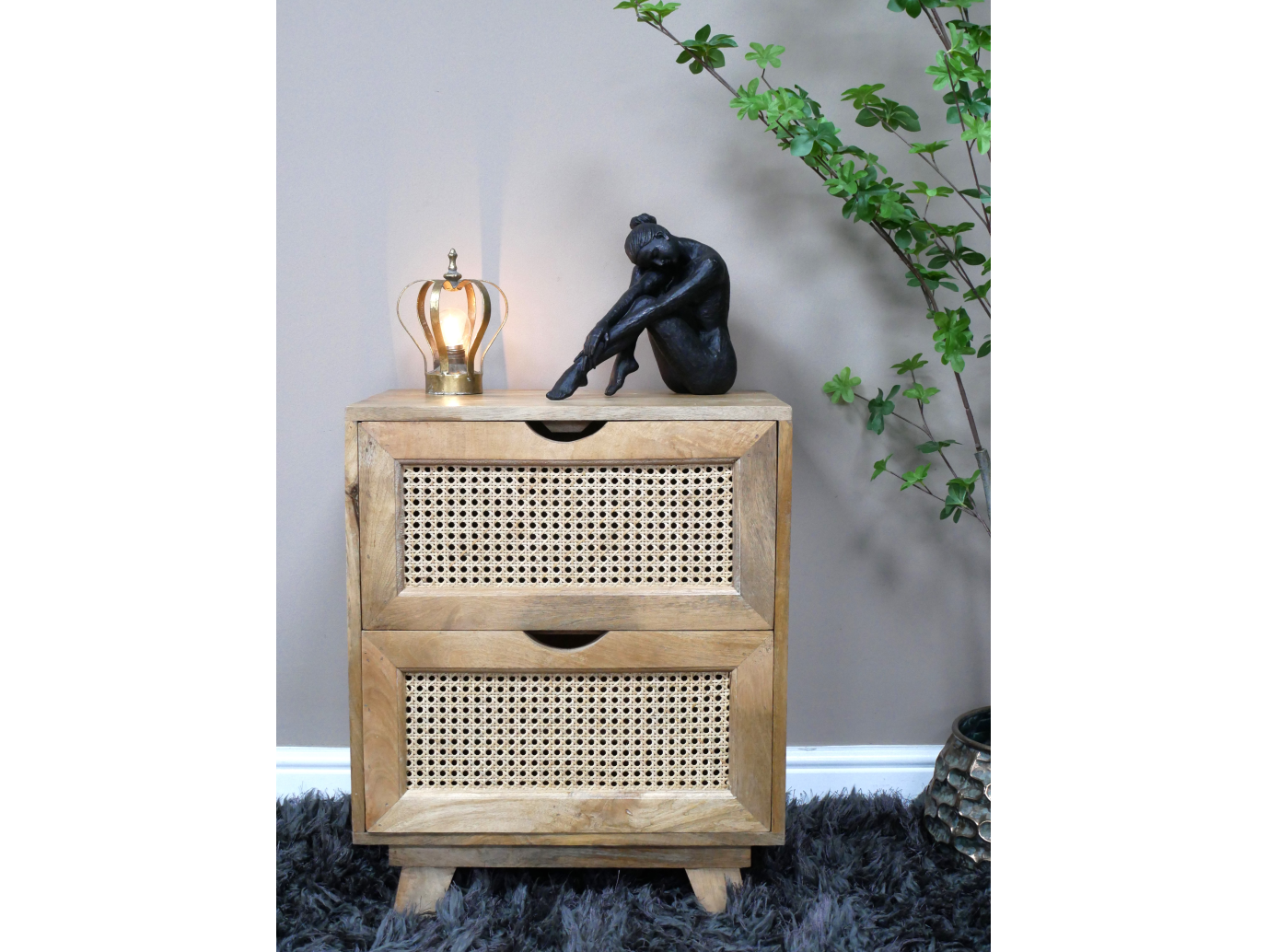 2 Drawer Rattan Bedside