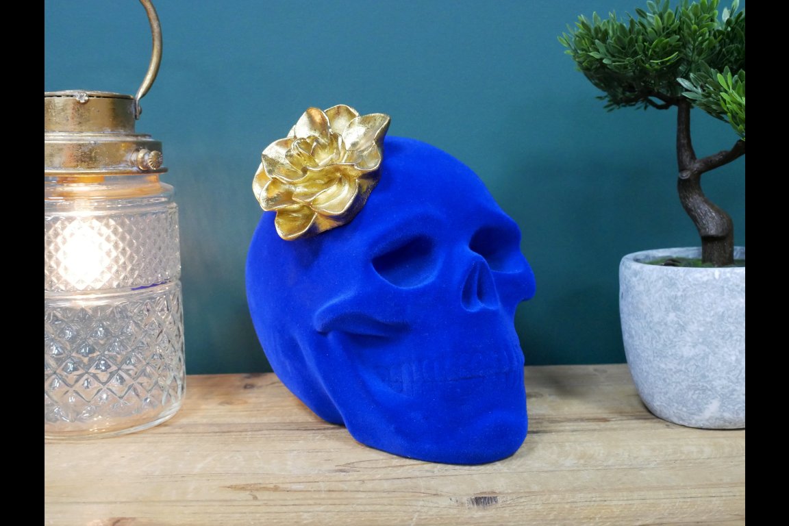 Blue Skull With Flower