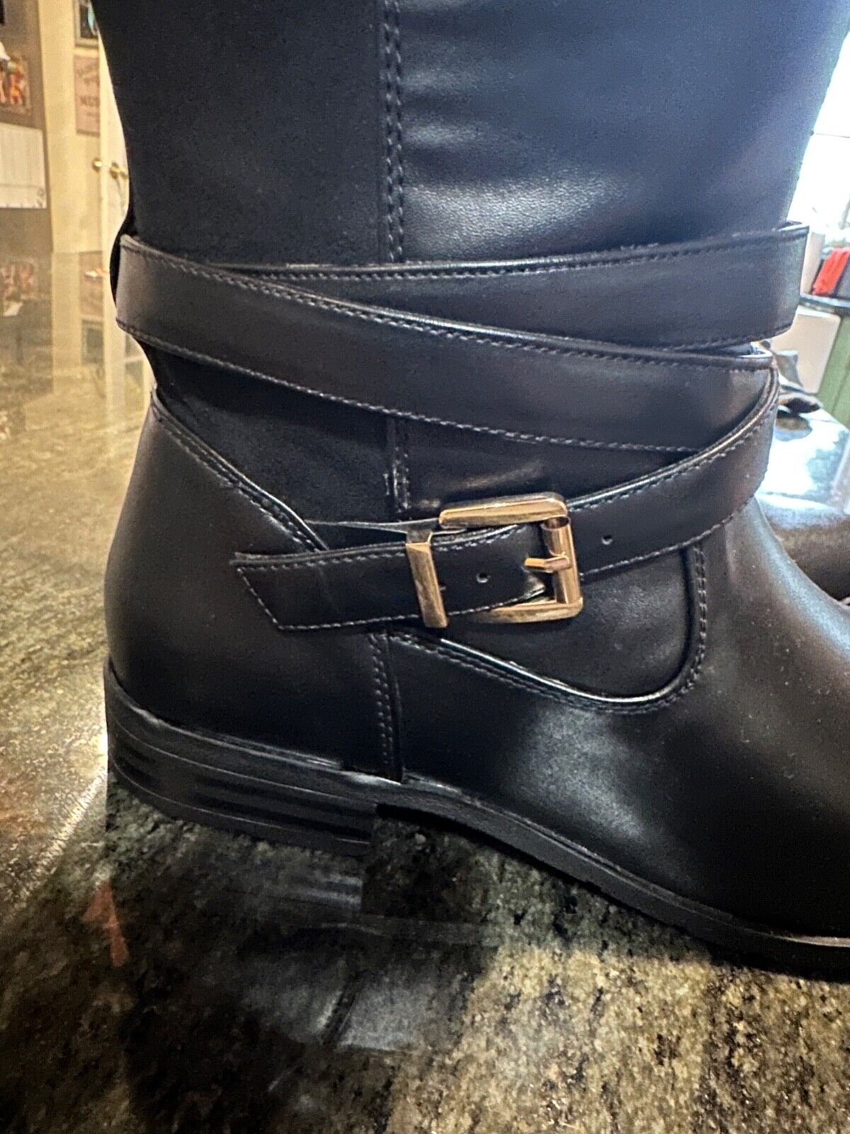 BLACK JD WILLIAMS & CO LEATHER FAUX KNEE LENGTH STANDARD CALF BOOTS NEW SIZE 6