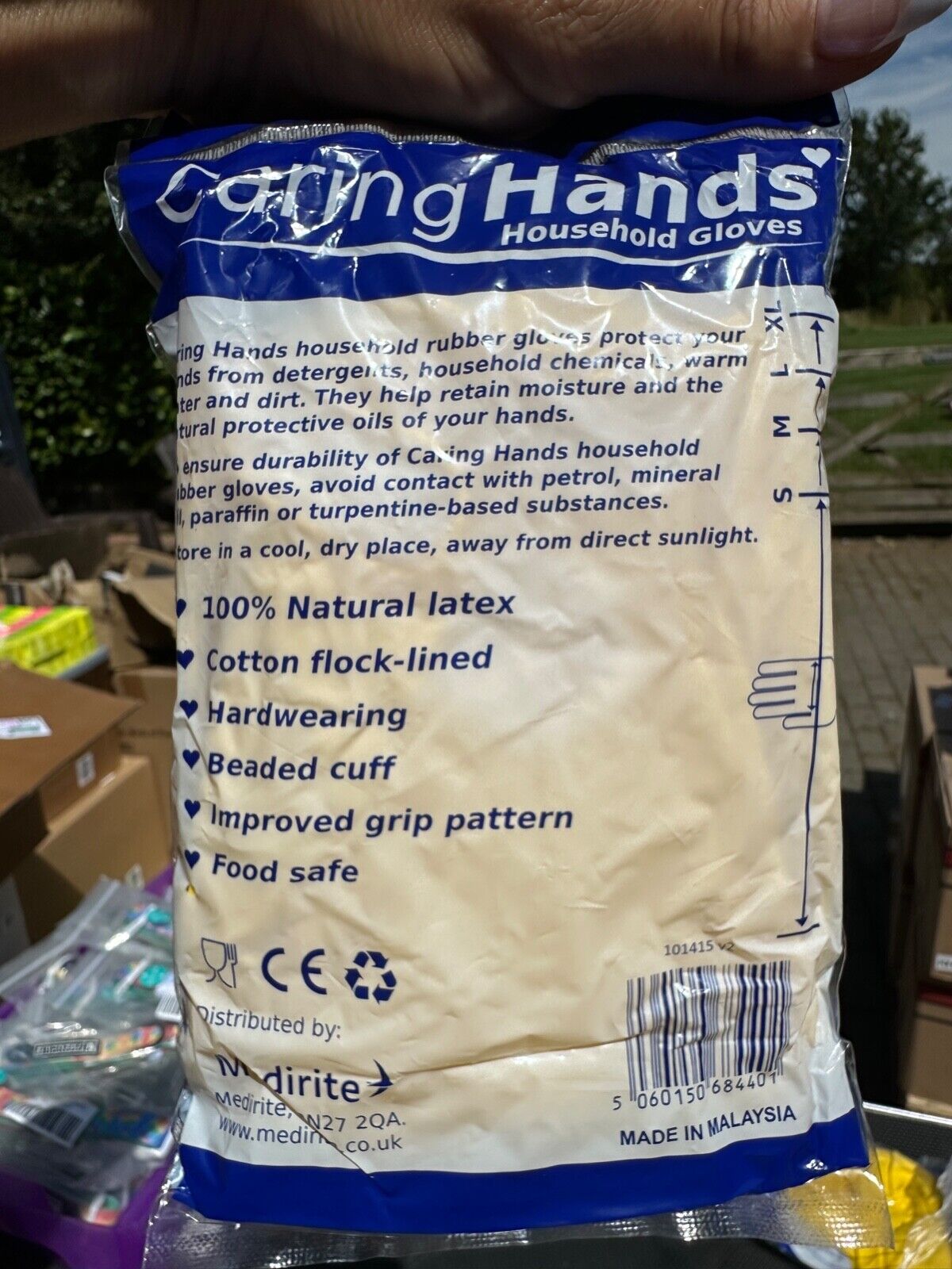 CARING HANDS LATEX GLOVES EX LARGE STRONG SOFT NON SLIP DURABLE WASHING UP X 12
