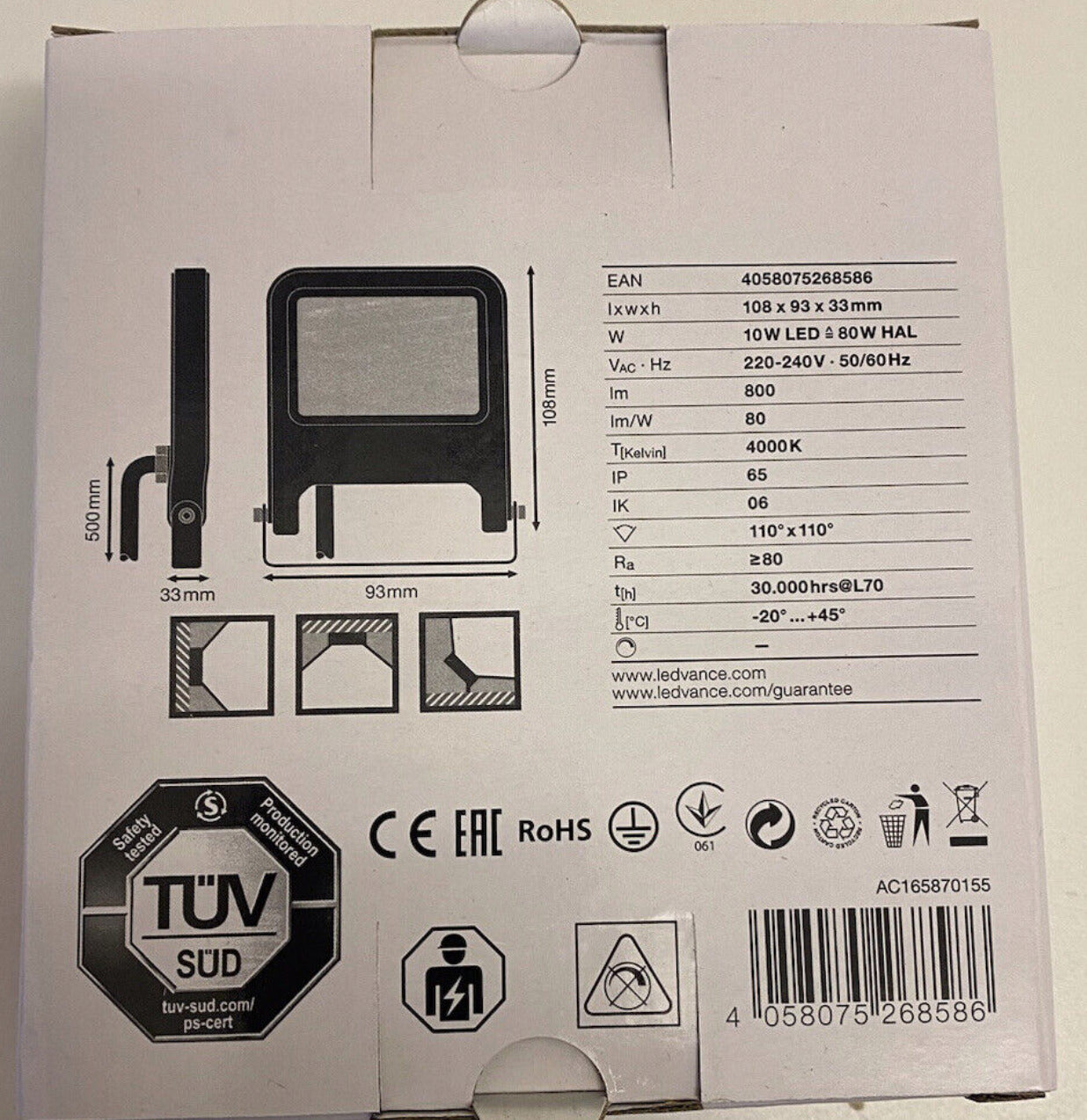 LEDVANCE 10W LED OUTDOOR & GARDEN MINI FLOODLIGHT COOL WHITE 4000K IP65 800LM