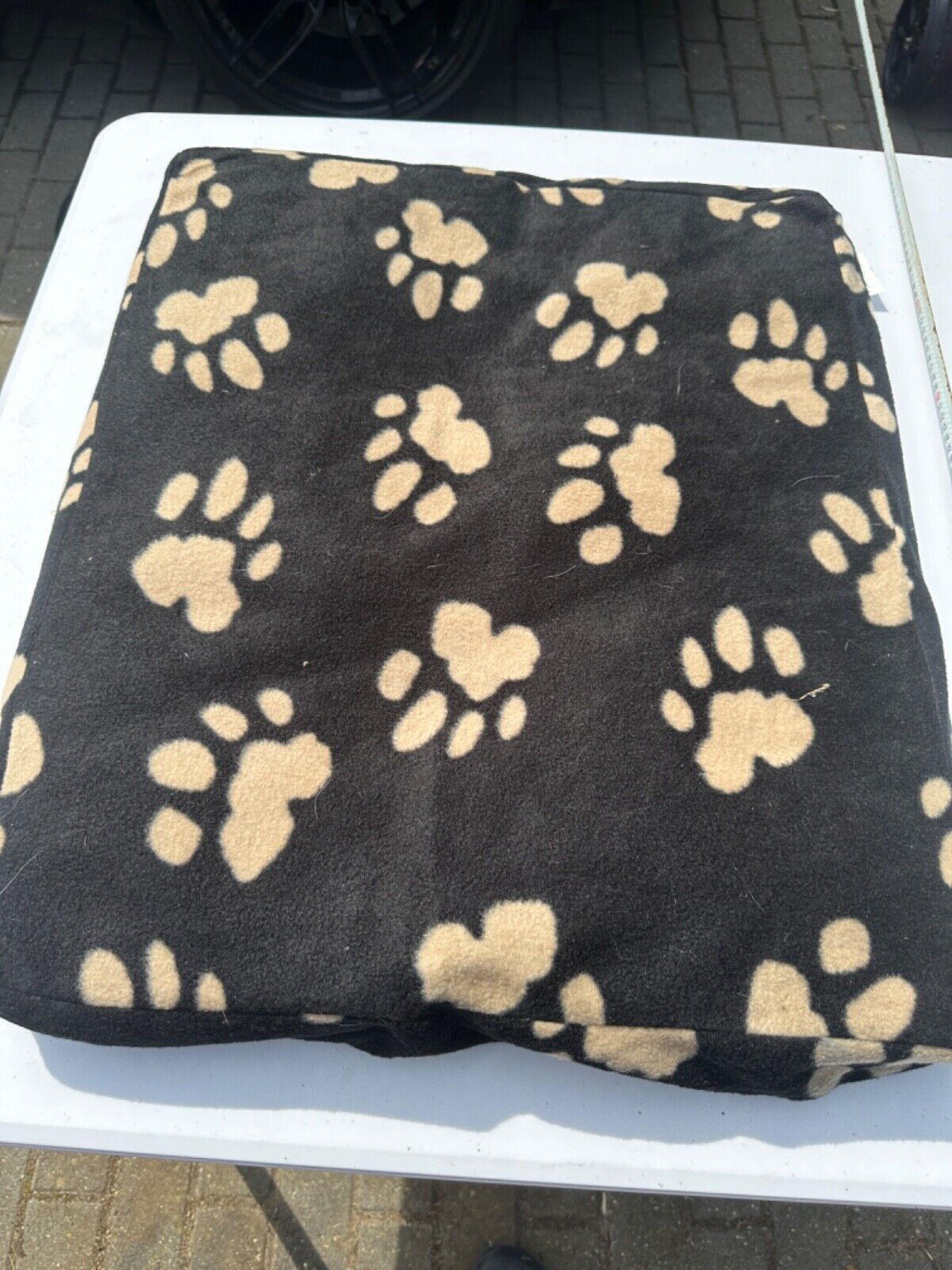 PAWPRINT PET BED DOGS PUPPY CAT BLACK SOFT WARM COSY BED TRAVEL CAR BASKET M/L