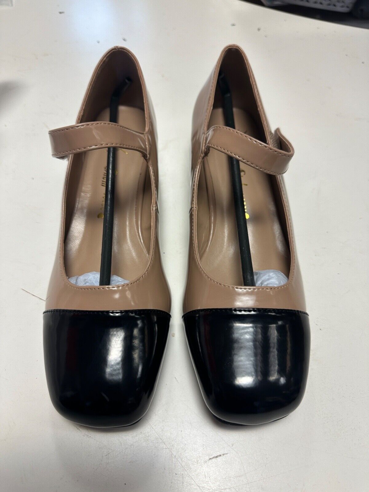 SHEIN WOMEN'S SMALL HEELED SHOES NUDE CREAM BEIGE BLACK TOE NEW- SIZE 6
