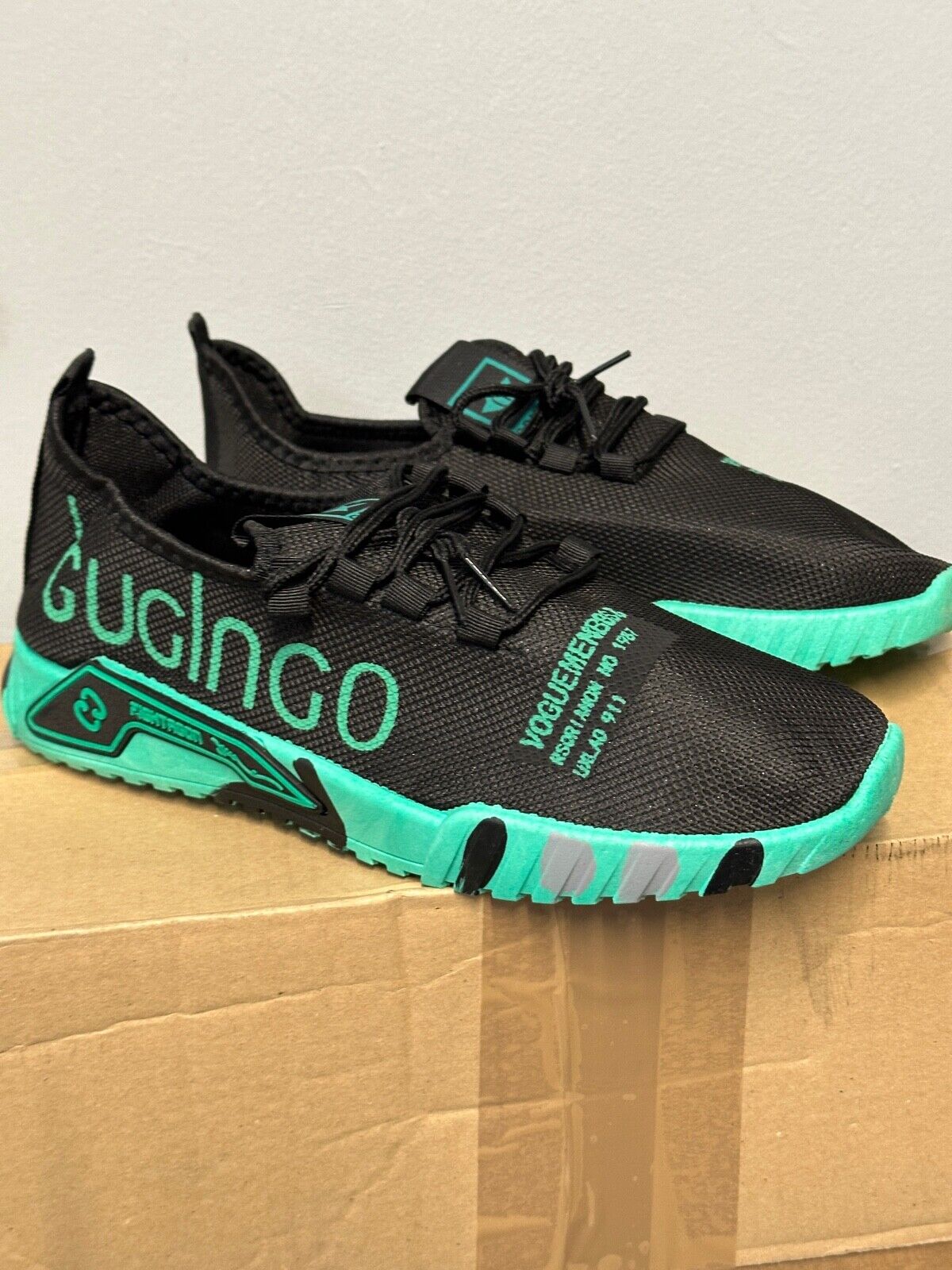 GUGLNGO FLY KNIT MEN'S BLACK & ORANGE/YELLOW/GREEN SKATER RUNNING CASUAL TRAINER