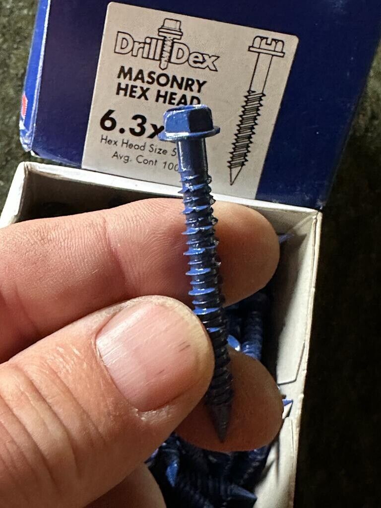 6.3 X 57 MM BLUE HEXAGON HEAD 5/16 MASONRY SCREWS - 100 PACK NEW DRILL DEX