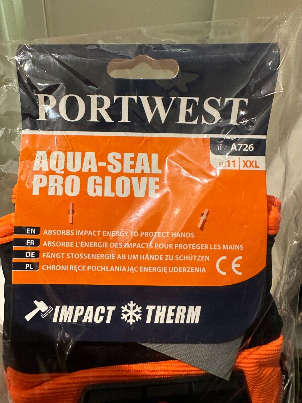 GLOVES PORTWEST A726 IMPACT THERM MECHANICS WORK SAFETY ORANGE HI VIZ EU 11 XXL