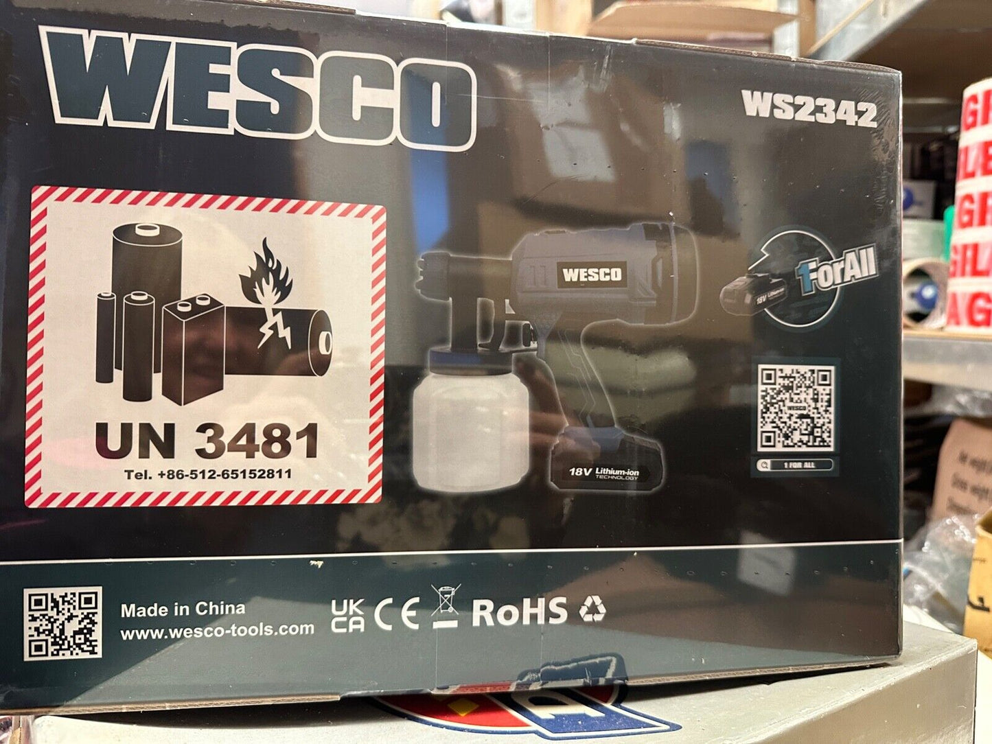 BRAND NEW WESCO 18V 2.0AH 500ML/MIN PAINT SPRAY GUN WITH 2.5MM NOZZLES WS2342