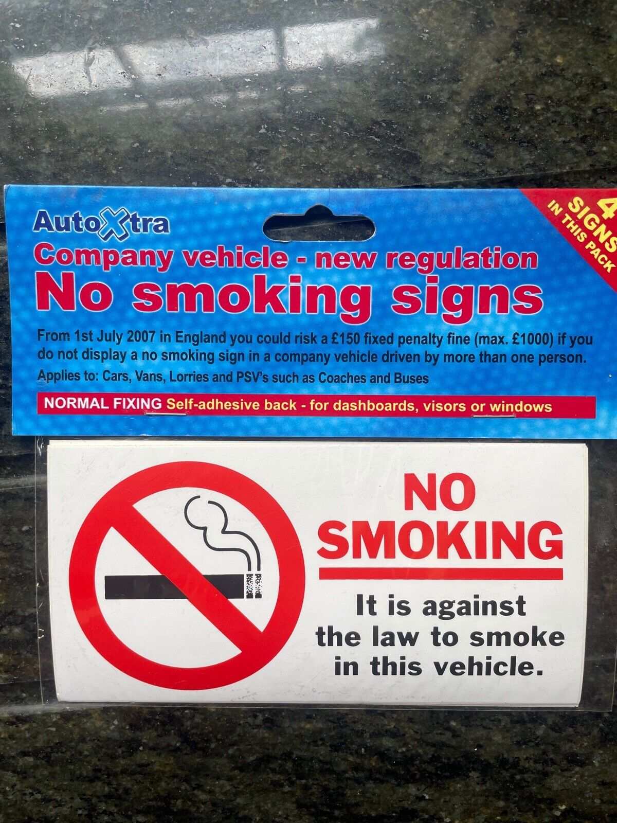 4 X NO SMOKING IN THIS VEHICLE SIGNS AUTOXTRA HEALTHY AND SAFETY 8CM X 16CM