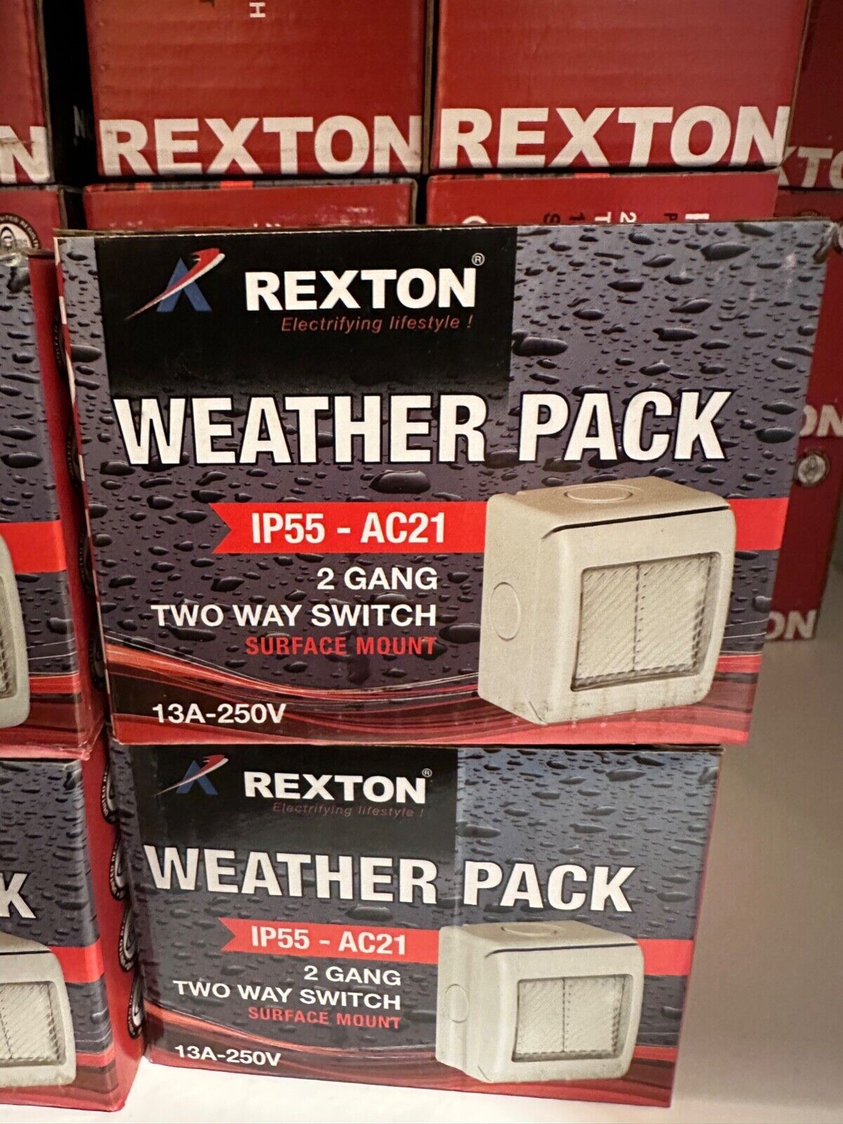 REXTON IP55 RATED 2 GANG 2 WAY WALL LIGHT SWITCHES OUTDOOR WATERPROOF GARDEN