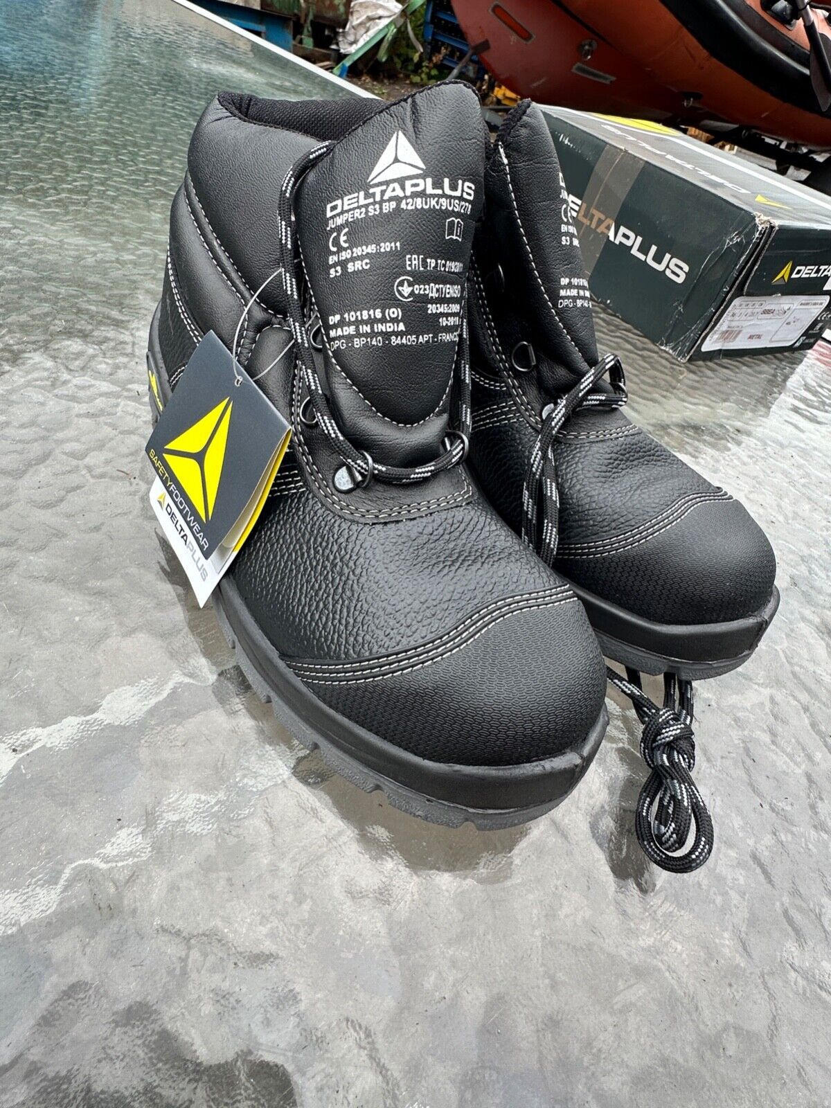 DELTAPLUS SAFETY WORK BOOTS STEEL TOE CAP LEATHER WATER RESISTANT S3 SIZE UK 8