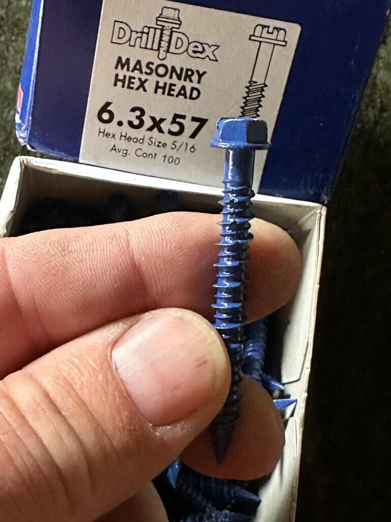 6.3 X 57 MM BLUE HEXAGON HEAD 5/16 MASONRY SCREWS - 100 PACK NEW DRILL DEX