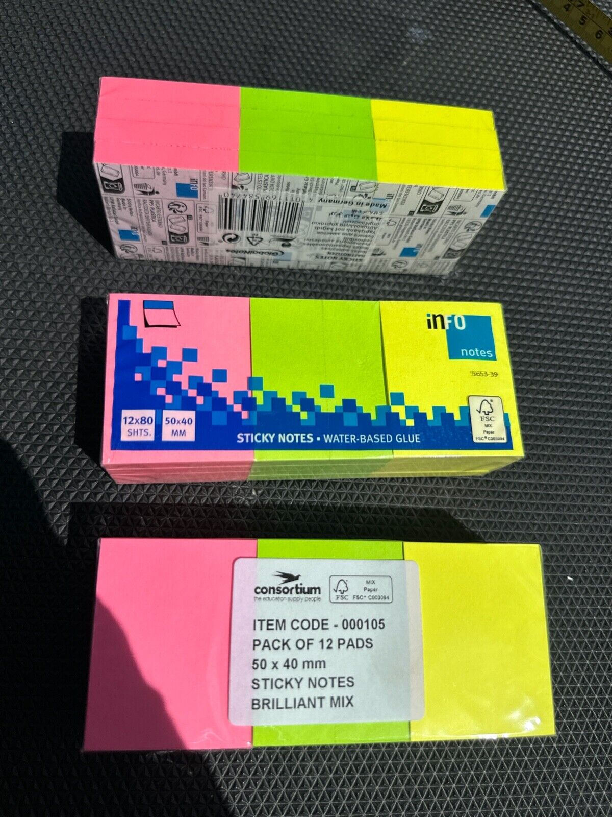 STICKY POST IT NOTES REMOVABLE NEON 50 X 40MM BRIGHT MEMO PADS 12 X 80 SHEETS