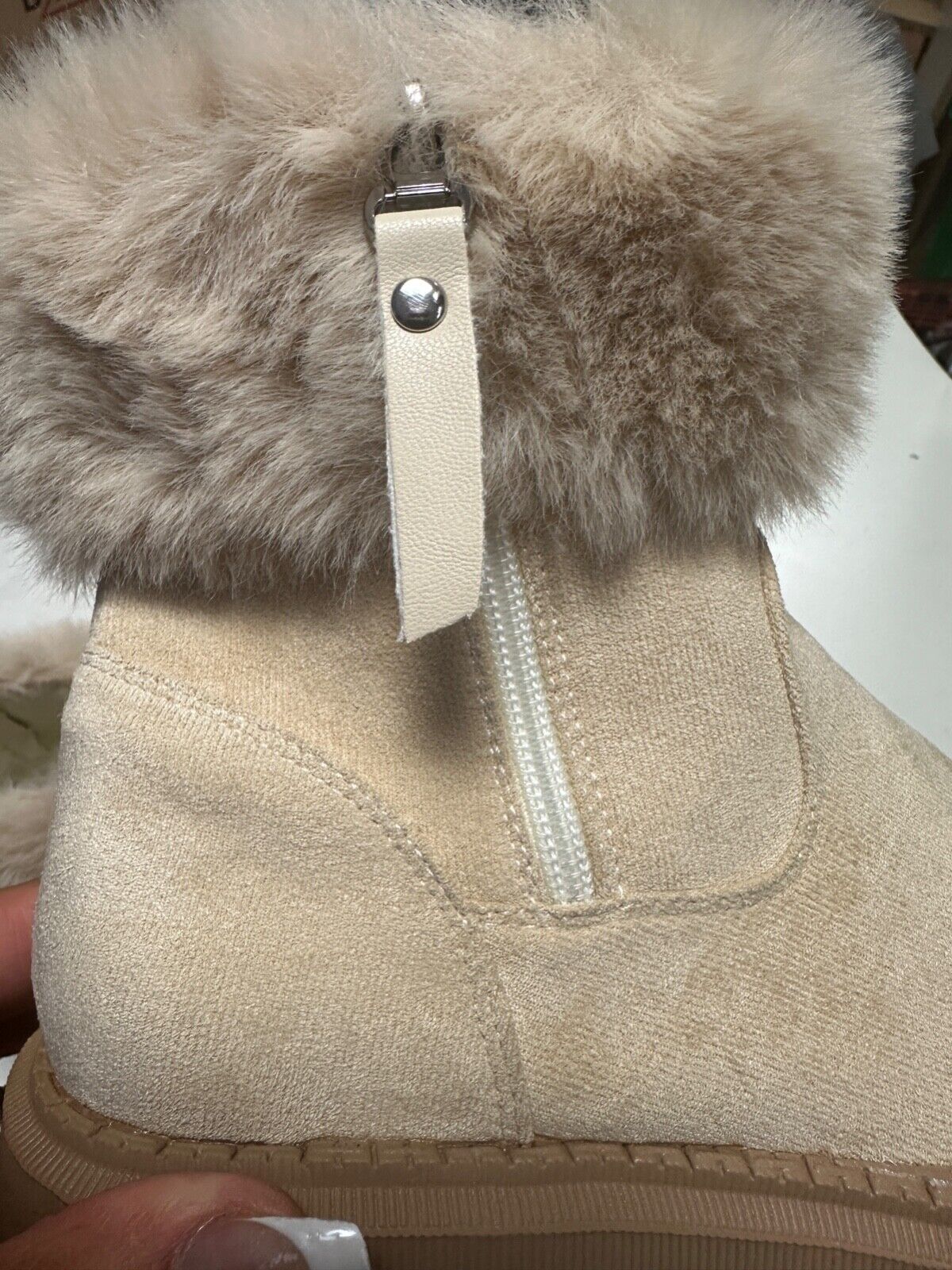 BEIGE SUEDE CHUNKY ANKLE BOOTS FUR ANKLE LADIES WOMEN SIZE UK 6 NEW