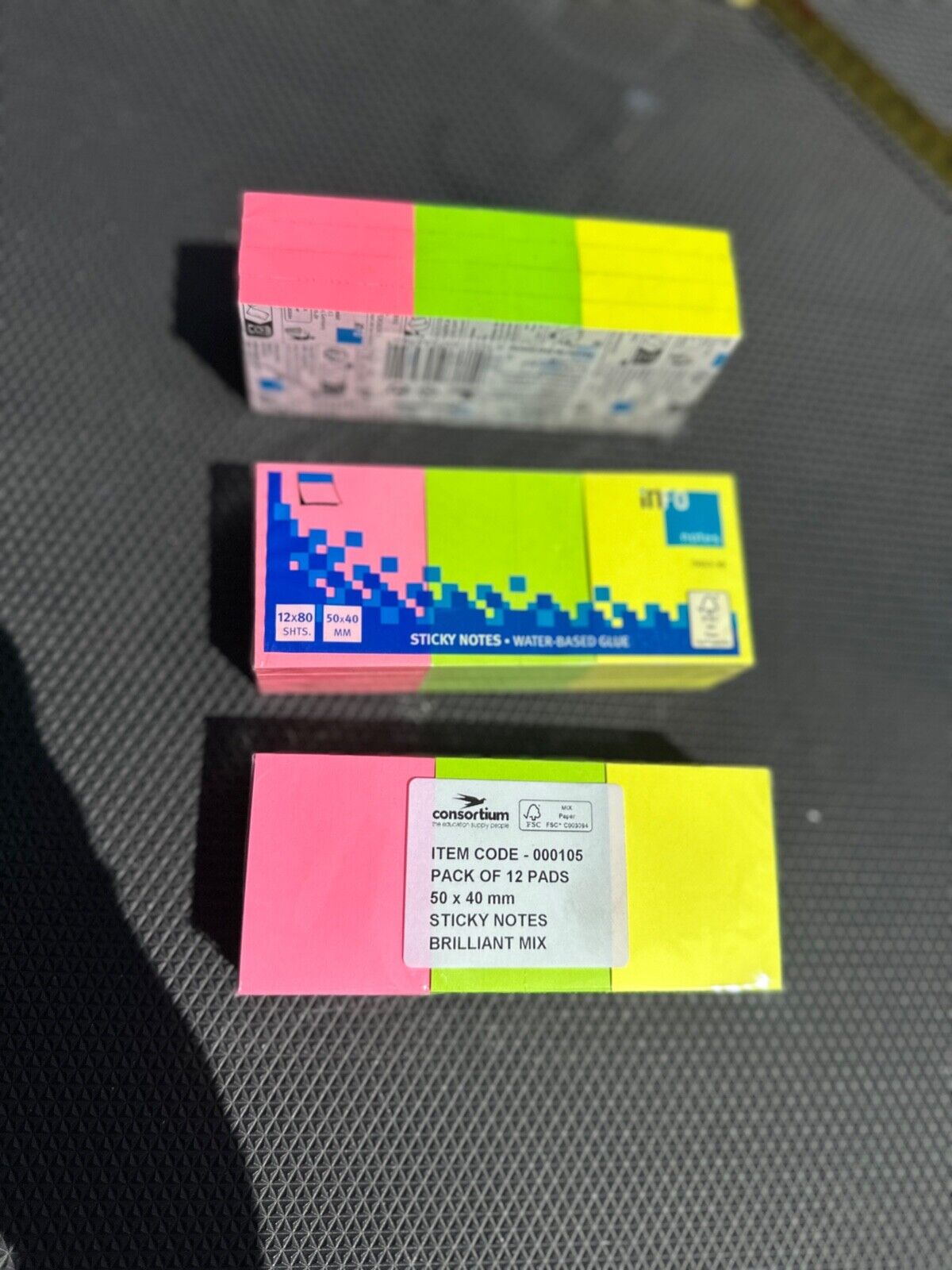 STICKY POST IT NOTES REMOVABLE NEON 50 X 40MM BRIGHT MEMO PADS 12 X 80 SHEETS
