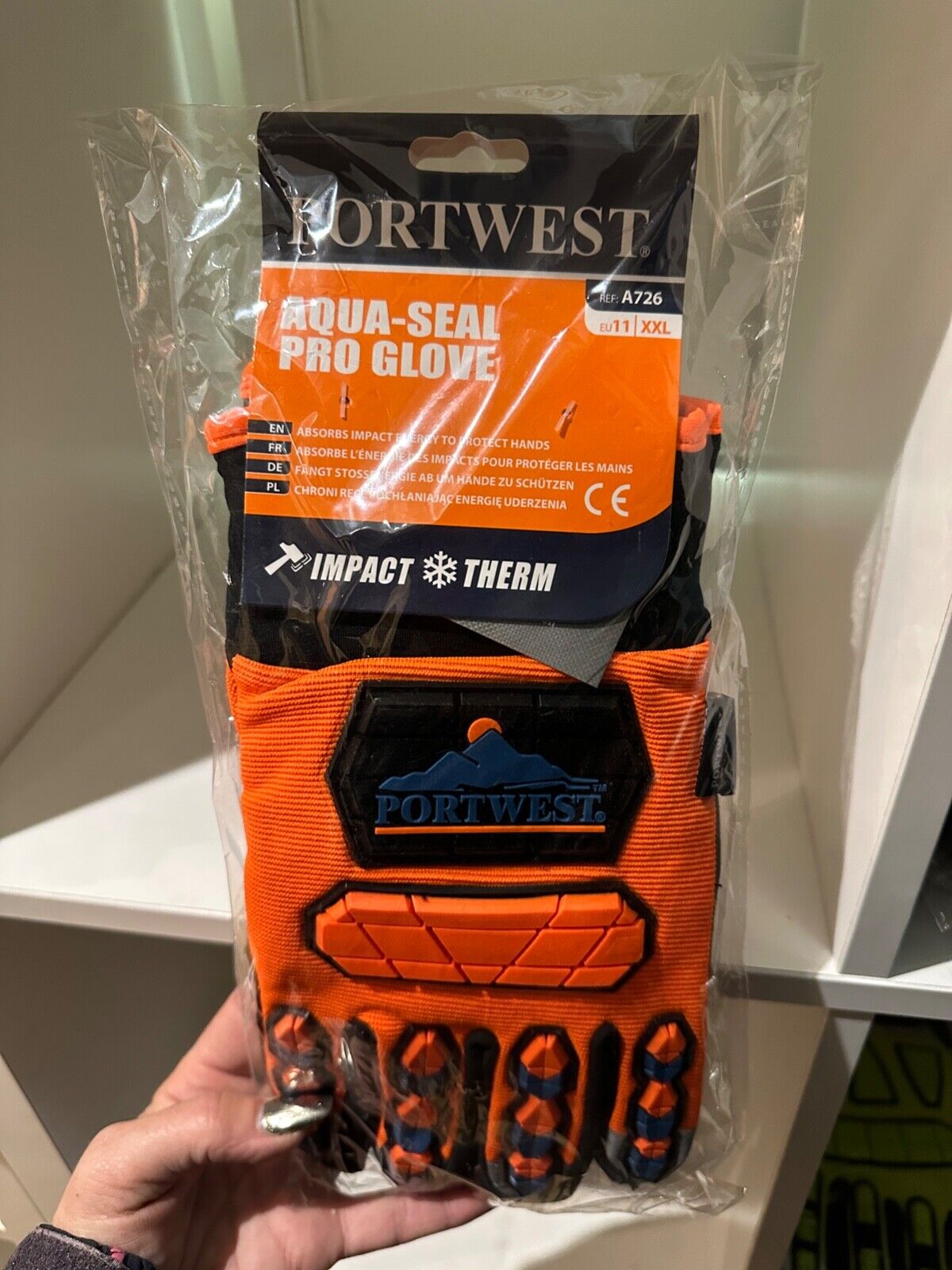 GLOVES PORTWEST A726 IMPACT THERM MECHANICS WORK SAFETY ORANGE HI VIZ EU 11 XXL