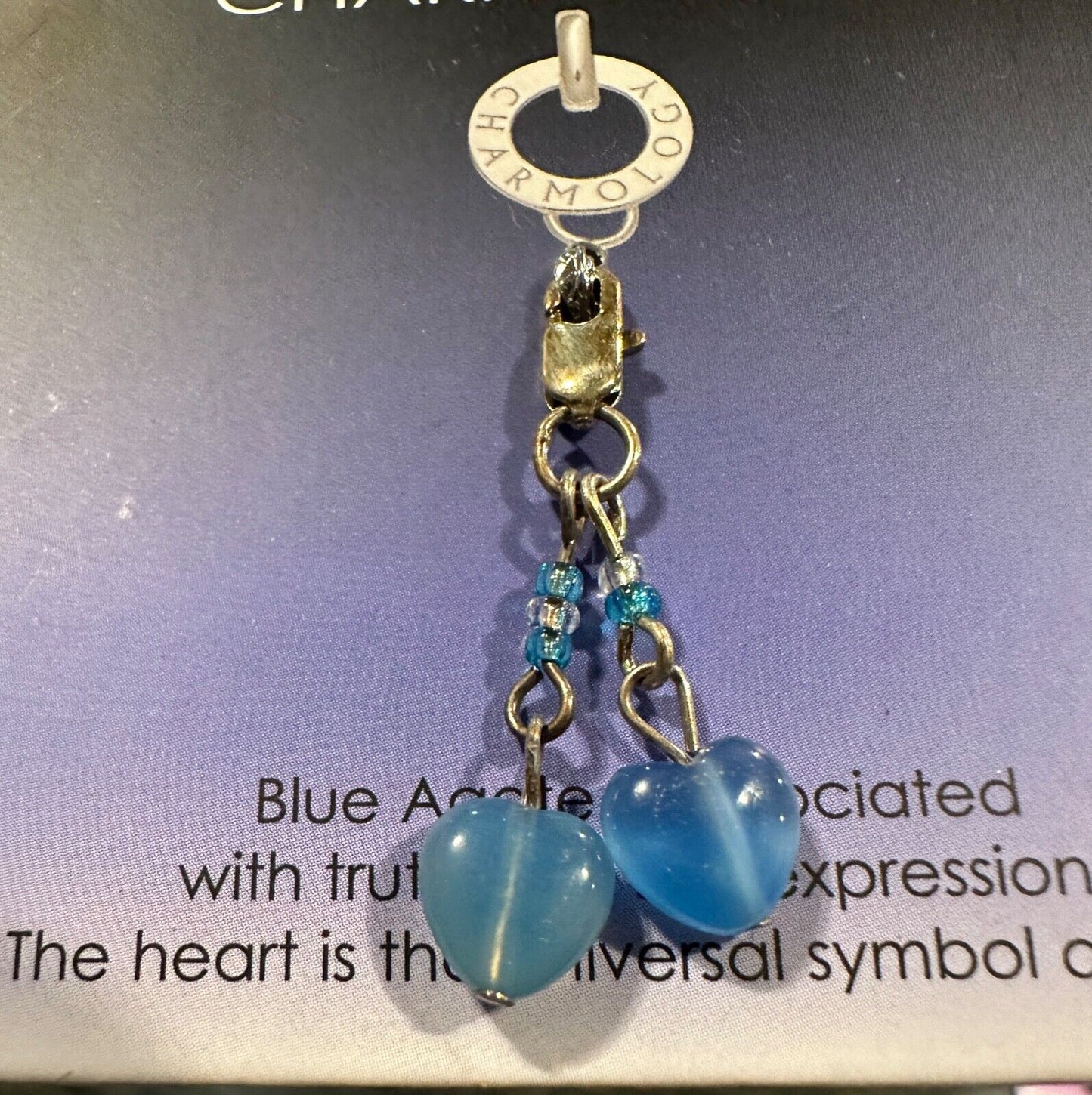 BLUE LACE AGATE HEARTS STONES CHARMOLOGY JEWELLERY PENDANTS OR CHARMS