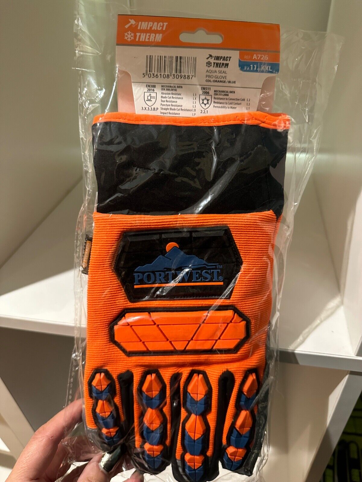 GLOVES PORTWEST A726 IMPACT THERM MECHANICS WORK SAFETY ORANGE HI VIZ EU 11 XXL