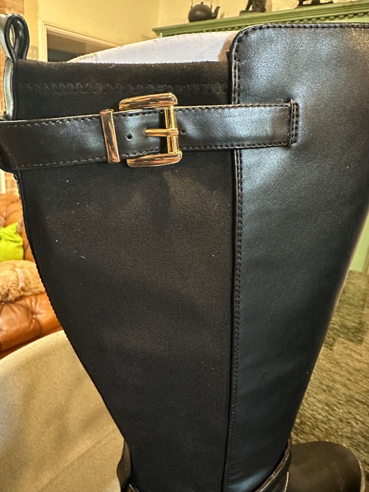 BLACK JD WILLIAMS & CO LEATHER FAUX KNEE LENGTH STANDARD CALF BOOTS NEW SIZE 6