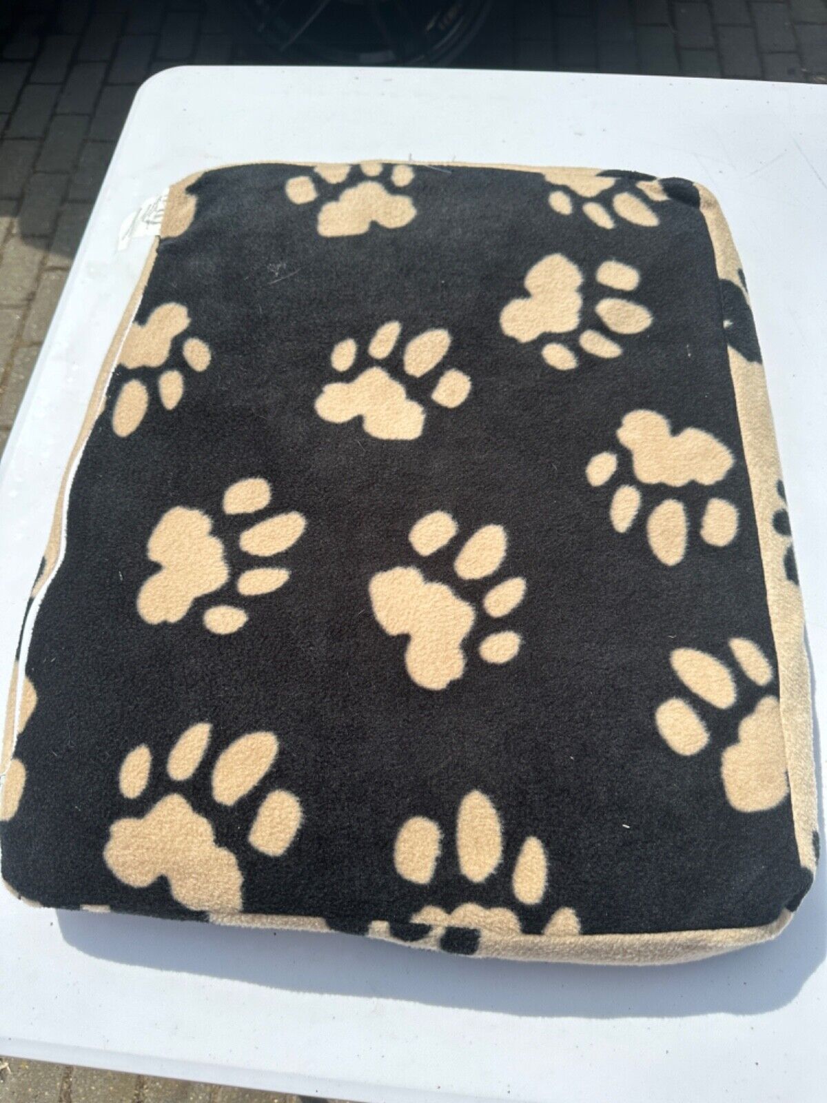 PAWPRINT PET BED DOGS PUPPY CAT BLACK SOFT WARM COSY BED TRAVEL CAR BASKET M/L