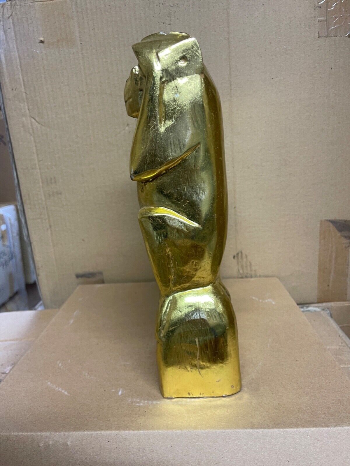 THREE WISE MONKEYS GOLD HAND CARVED SEE HEAR SPEAK NO EVIL 28CM POSH GRAFFITI