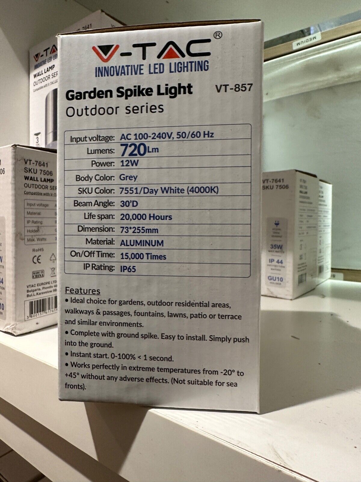V-TAC 12W LED GARDEN SPIKE OUTDOOR LIGHT LAMP WATERPROOF IP65 4000K 720 LUMENS