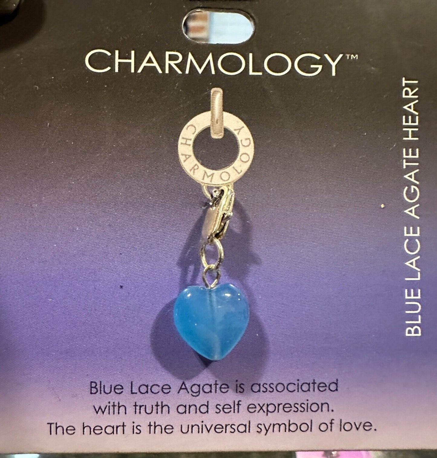 BLUE LACE AGATE HEART STONE CHARMOLOGY JEWELLERY PENDANTS OR CHARMS