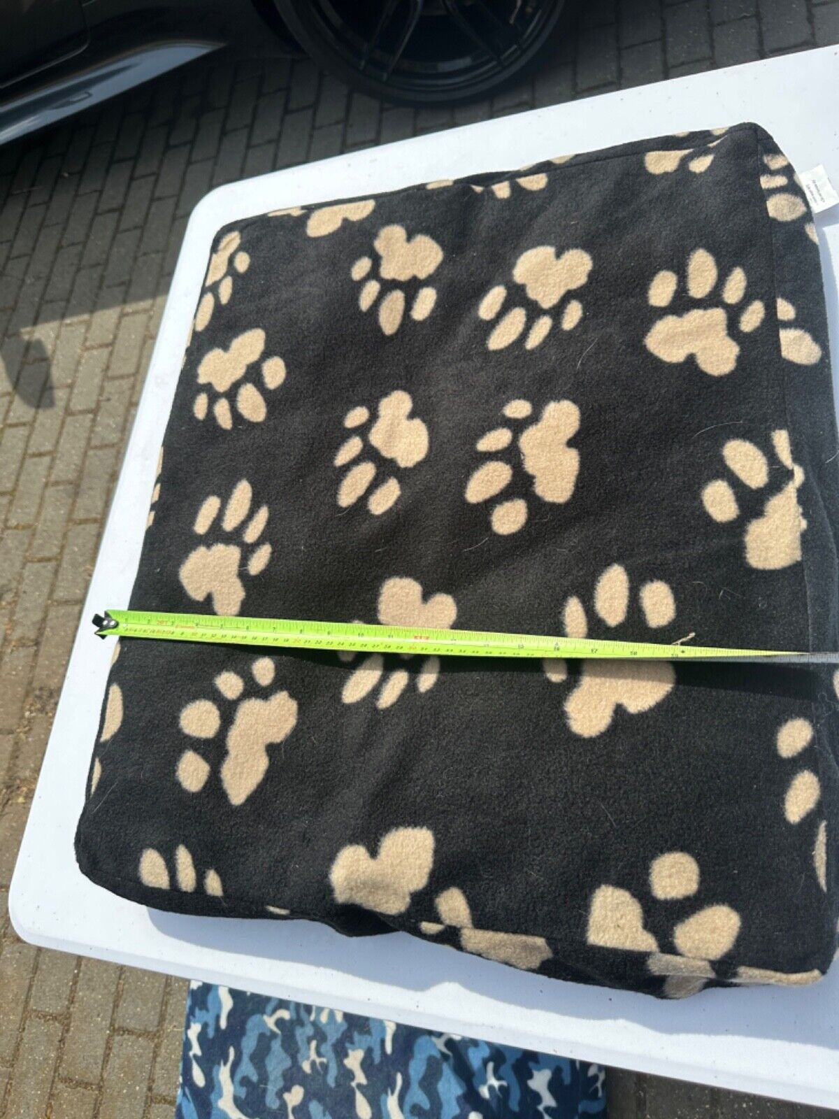 PAWPRINT PET BED DOGS PUPPY CAT BLACK SOFT WARM COSY BED TRAVEL CAR BASKET M/L