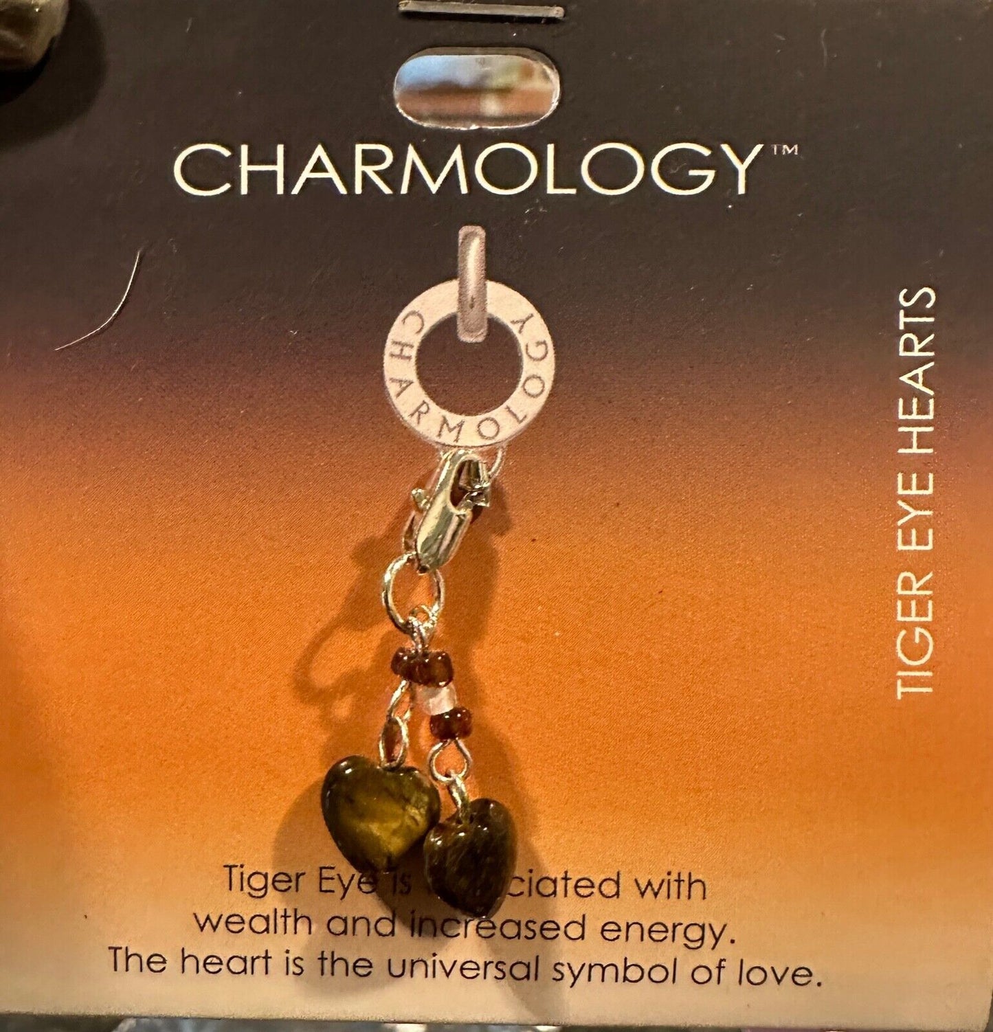 TIGER EYE HEARTS CHARM CHARMOLOGY BRACELET BIRTHSTONE NEW