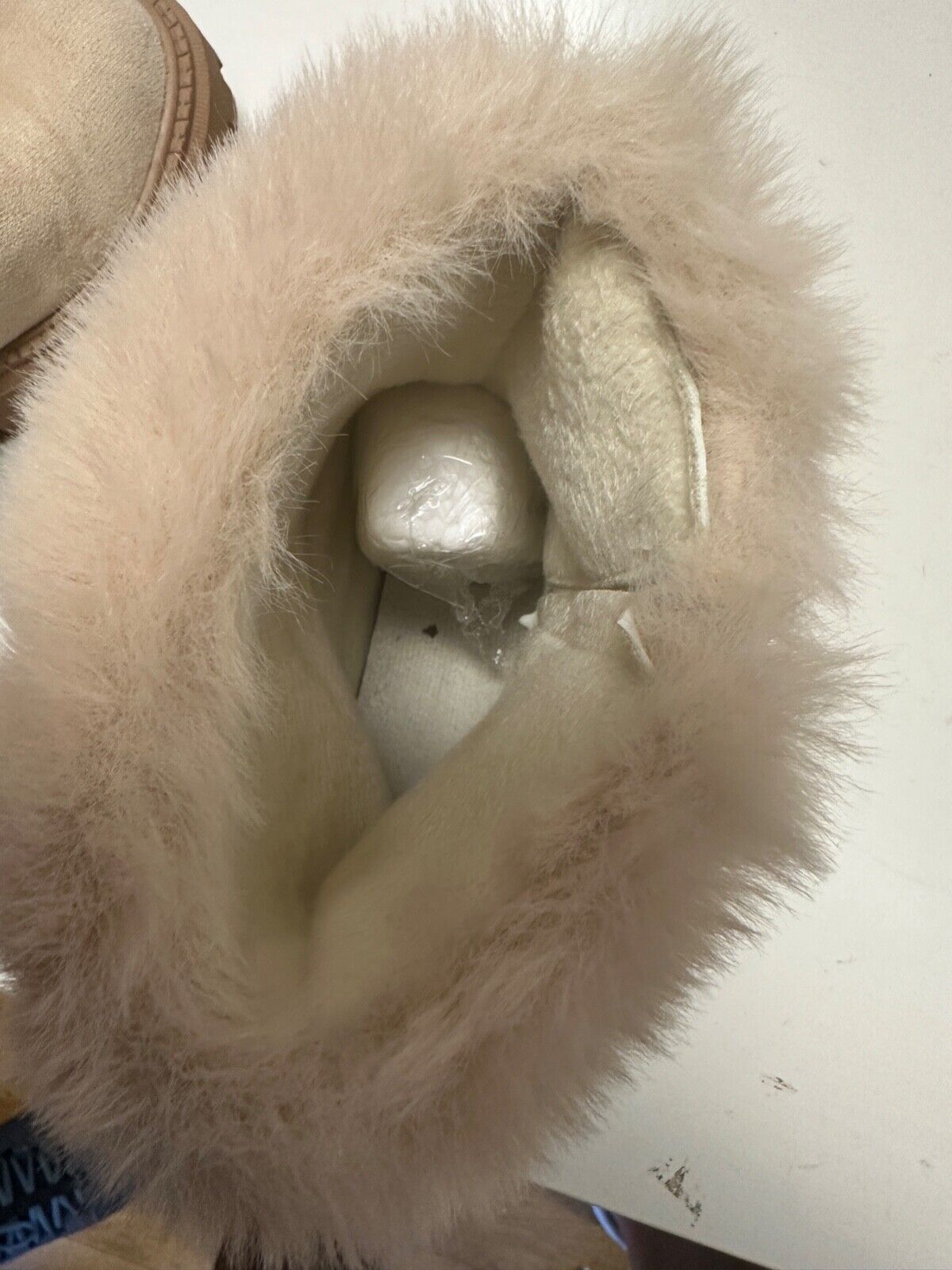 BEIGE SUEDE CHUNKY ANKLE BOOTS FUR ANKLE LADIES WOMEN SIZE UK 6 NEW