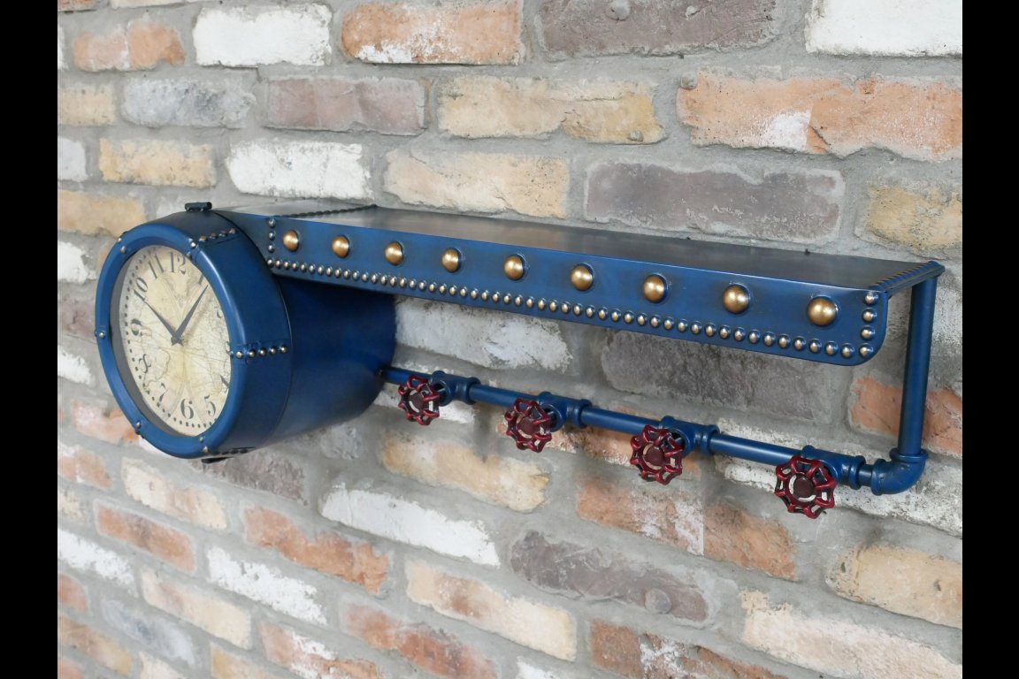 Shelf With Clock & Hooks