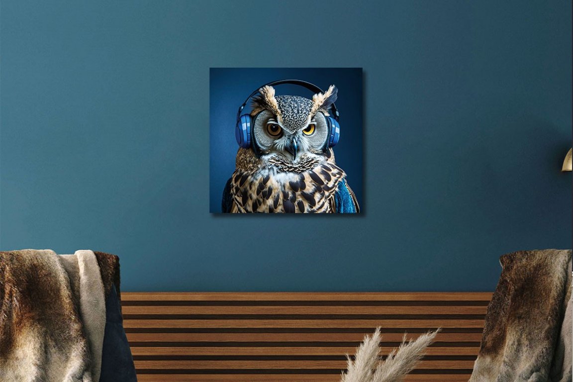 Owl With Headphones Wall Art - Mini