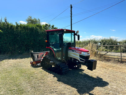 65 HOURS! MITSUBISHI GCR22 22HP COMPACT TRACKED CRAWLER TRACTOR & ROTA DAIRON RGD140 SLIT OVERSEEDER