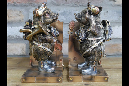 Steampunk Pig Bookends
