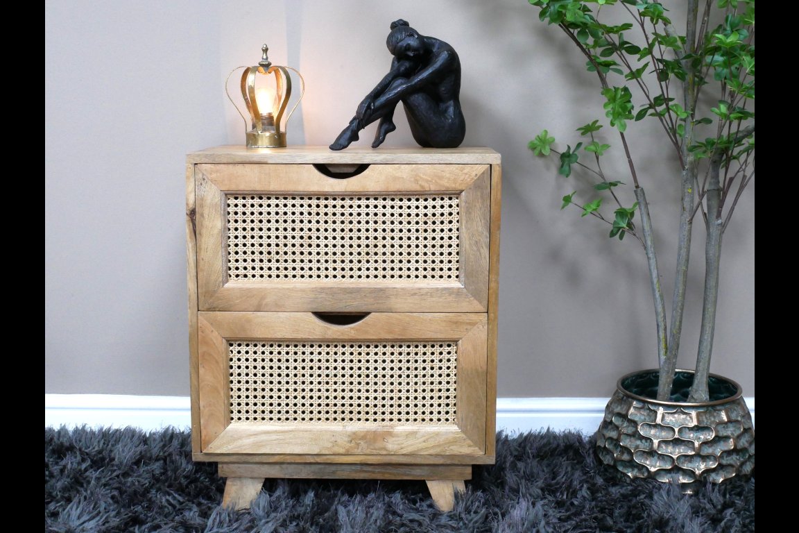 2 Drawer Rattan Bedside