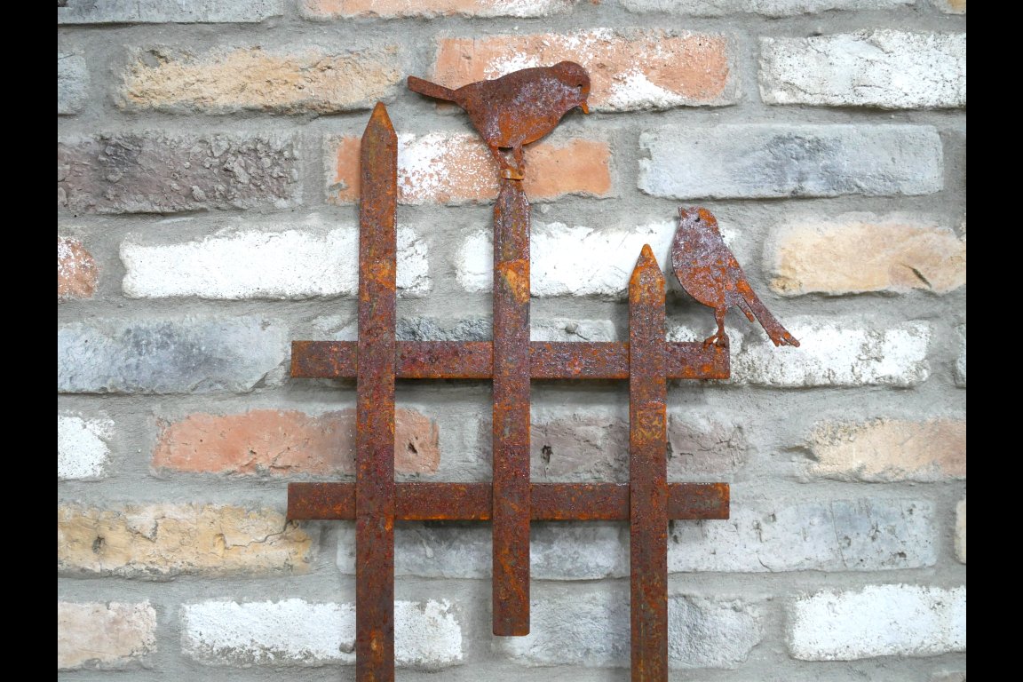 Rusty Fence With Birds Stake