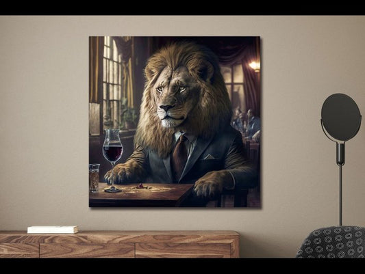 Lion Drinking Wine Wall Art