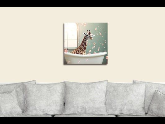 Giraffe In Bath Wall Art - Mini