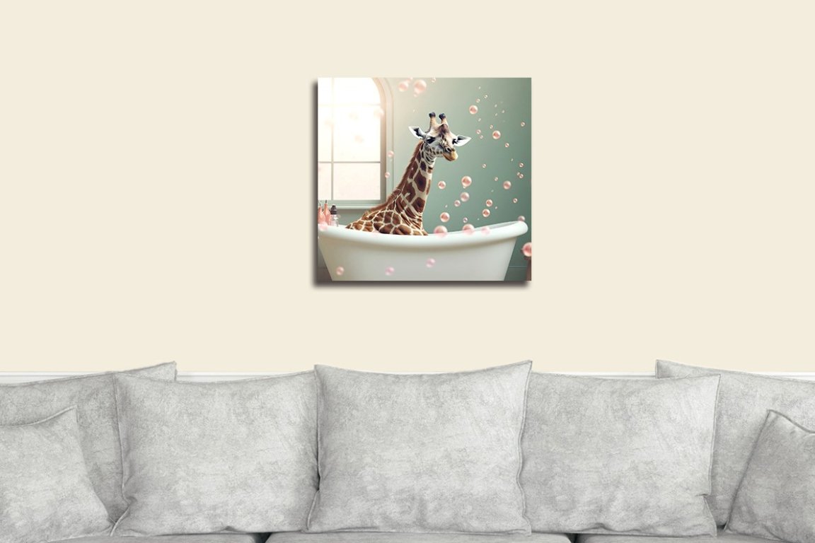 Giraffe In Bath Wall Art - Mini