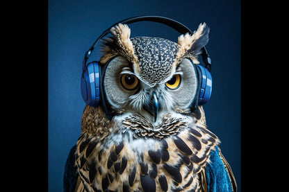 Owl With Headphones Wall Art - Mini