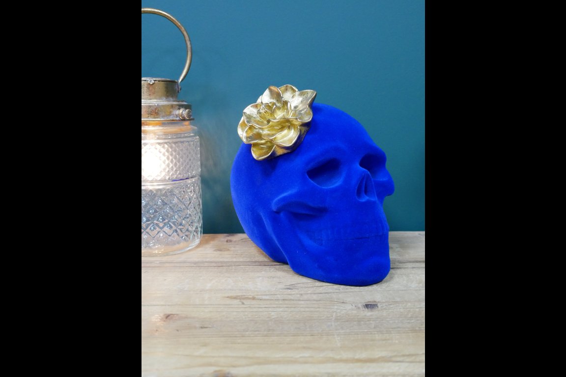 Blue Skull With Flower