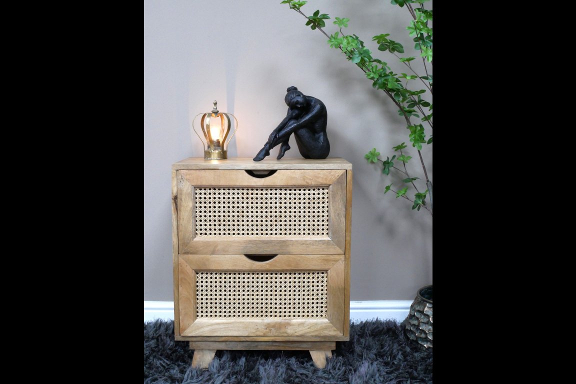 2 Drawer Rattan Bedside