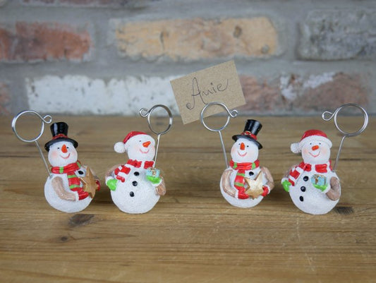 Set Of 4 Snowman Name Card Holders