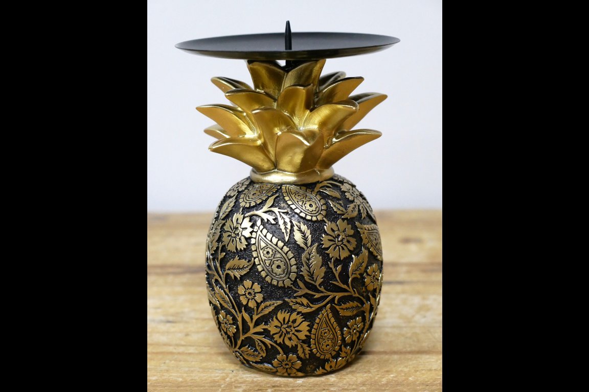 Black & Gold Pineapple Candle Holder