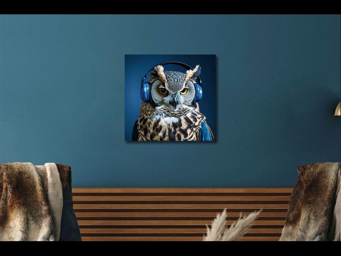 Owl With Headphones Wall Art - Mini